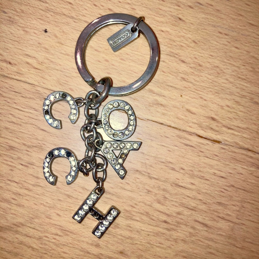 Coach Cascading Letters Key Ring  with Rhinestones - Silver - Vintage